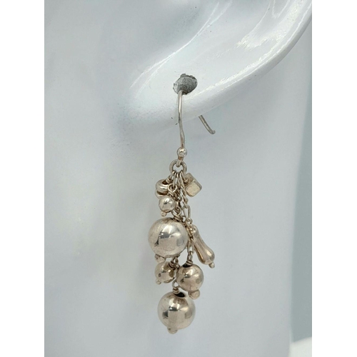 616 - Genuine pair of  Hobbs SILVER EARRINGS. Drop style with Chain Link and Orb detail. Presented in jewe... 