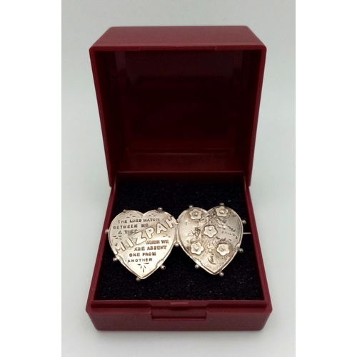 658 - Antique SILVER MIZPAH SWEETHEART BROOCH. Double heart design in exceptional condition. Full hallmark... 