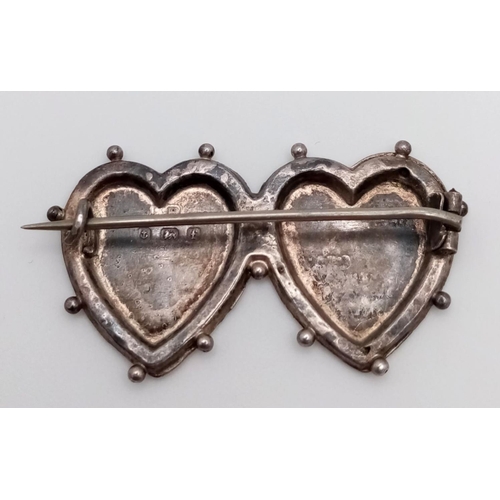 658 - Antique SILVER MIZPAH SWEETHEART BROOCH. Double heart design in exceptional condition. Full hallmark... 