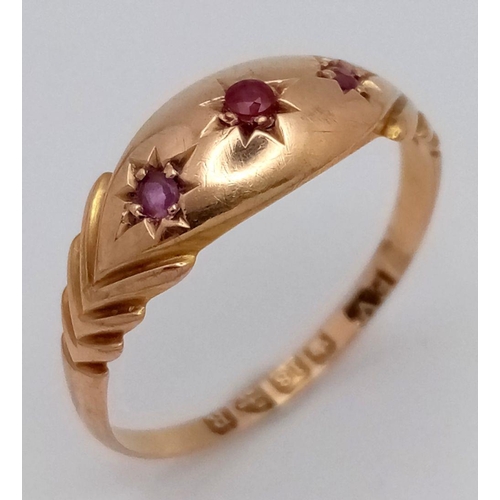 818 - A 18K YELLOW GOLD ANTIQUE DIAMOND & RUBY SET RING 1.6G SIZE N HALLMARKED CHESTER 1900. Ref: 8459.