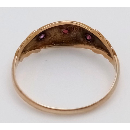 818 - A 18K YELLOW GOLD ANTIQUE DIAMOND & RUBY SET RING 1.6G SIZE N HALLMARKED CHESTER 1900. Ref: 8459.