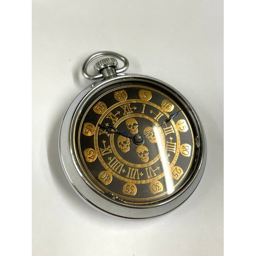 176 - Vintage Masonic / memento mori pocket watch , working , glass chipped