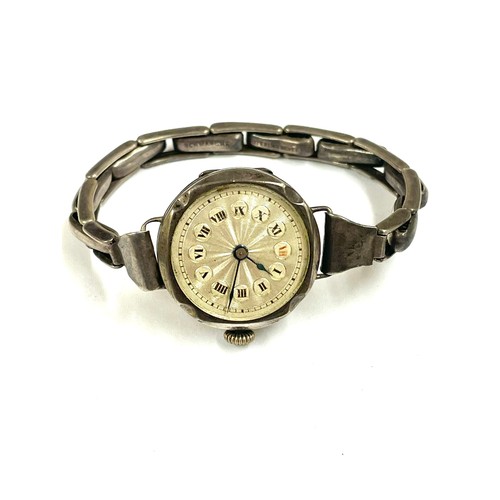 247 - Vintage ladies silver trench watch/ wristwatch , as found