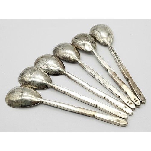 196 - Vintage set of 6 x SOLID SILVER TEASPOONS with polished MALACHITE handles. Originally purchased from... 