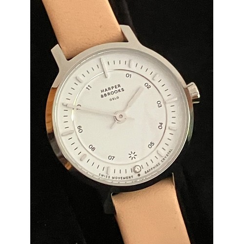 315 - Genuine ‘HARPER BROOKS of OSLO’ LADIES WRISTWATCH. Finished in stainless steel with cream leather st... 