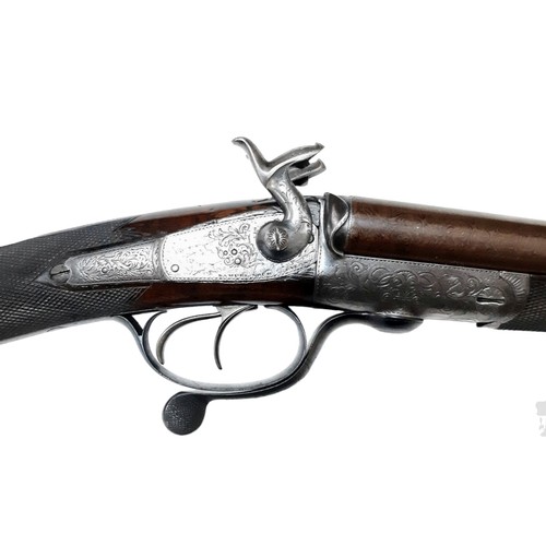 93 - A Double Damascus Barrel, 14 bore pinfire, Underlever Action Shotgun. Made by World famous Royal gun... 