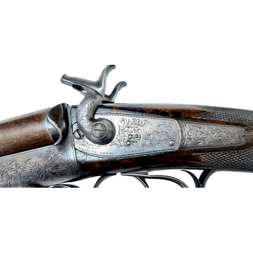 93 - A Double Damascus Barrel, 14 bore pinfire, Underlever Action Shotgun. Made by World famous Royal gun... 