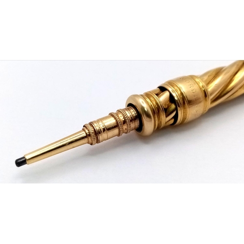 134 - An 18 K yellow gold propelling pencil by the renowned S Mordan & Co (London). Length: 11.5 cm, weigh... 