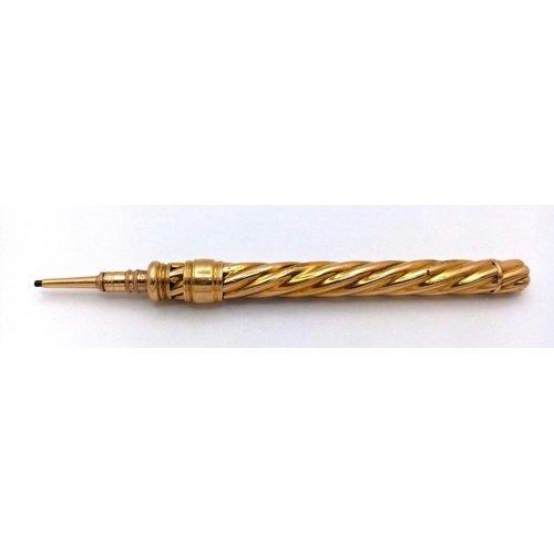 134 - An 18 K yellow gold propelling pencil by the renowned S Mordan & Co (London). Length: 11.5 cm, weigh... 