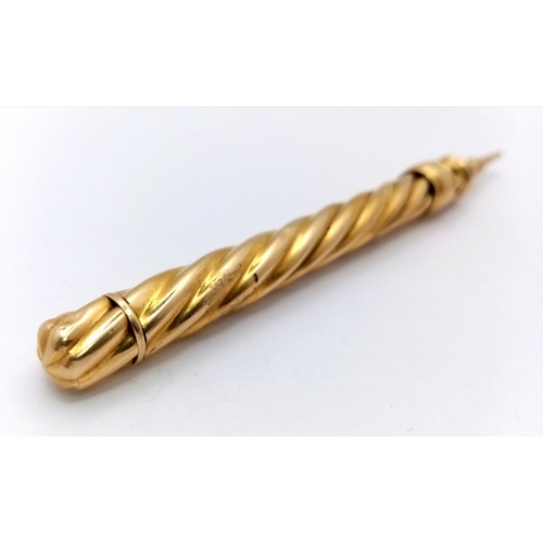 134 - An 18 K yellow gold propelling pencil by the renowned S Mordan & Co (London). Length: 11.5 cm, weigh... 