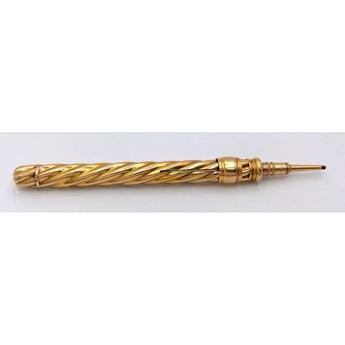 134 - An 18 K yellow gold propelling pencil by the renowned S Mordan & Co (London). Length: 11.5 cm, weigh... 