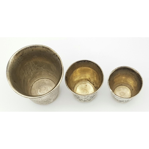 337 - Three antique Russian silver engraved cups, all three hallmarked and very collectable.
1. Dimensions... 