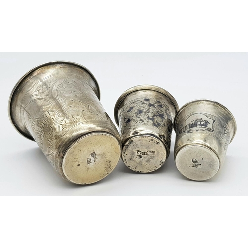 337 - Three antique Russian silver engraved cups, all three hallmarked and very collectable.
1. Dimensions... 