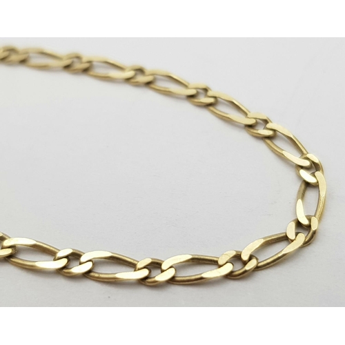 567 - Hallmarked 9 carat Slim GOLD BRACELET.  Similar to Figaro link. 1.4 grams. 18 cm.