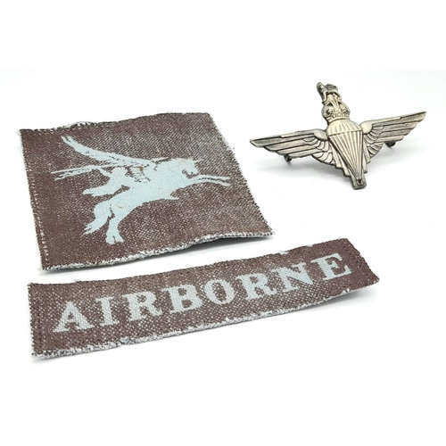 594 - WW2 British Parachute Regiment Cap Badge and Airborne Patches.