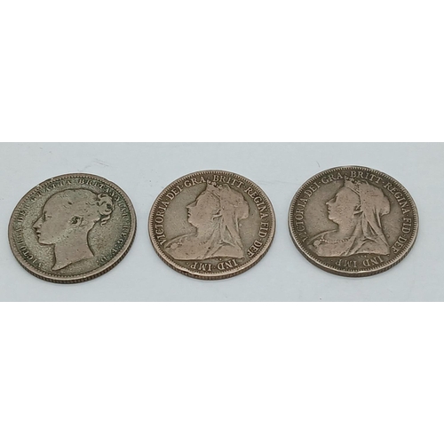 606 - Three Queen Victoria Pre-1920, 925 Silver Shillings Comprising; 1) An 1872 Dated ‘Young Head’, 2) A ... 