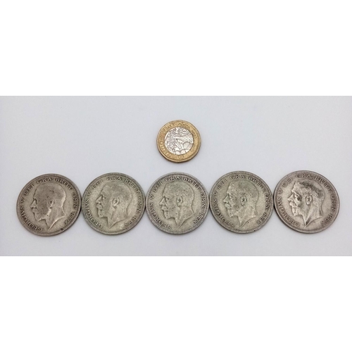 613 - A Parcel of 5 Pre-1947 Consecutive Run Half Crown Coins Dates- 1928- 1932. All Fine to Very Fine Con... 