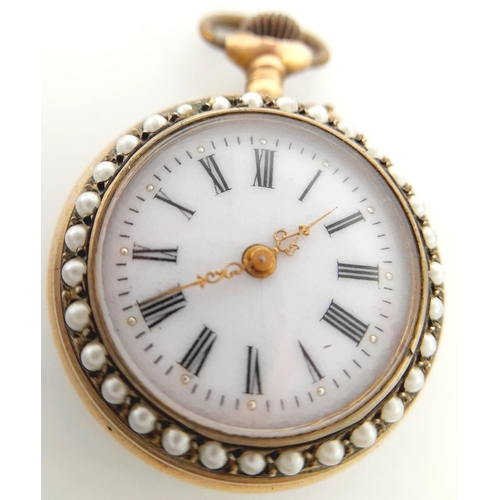 628 - An Antique Miniature Pocket Watch with Intricate Seed Pearl Enamel and Gilded decoration. 26mm diame... 