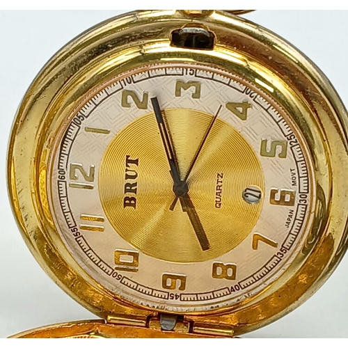 665 - Selection of 4 x modern pocket watches. To include BRUT with Date Window. Working order require batt... 