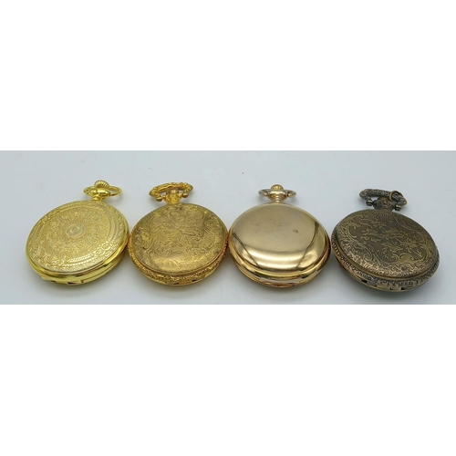 665 - Selection of 4 x modern pocket watches. To include BRUT with Date Window. Working order require batt... 