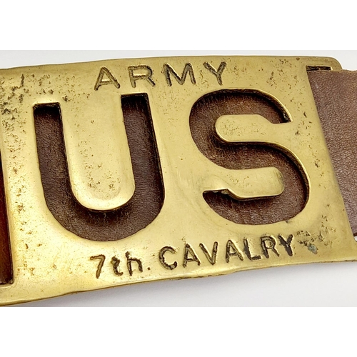 691 - An Early US 7th Cavalry Brass and Leather Belt Buckle. Stamped on the reverse ‘Price and Co. Makers ... 