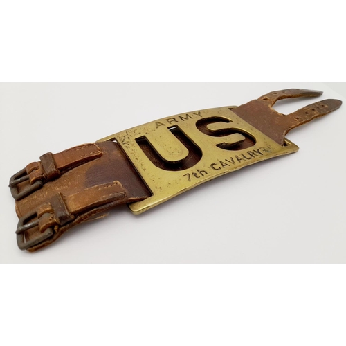 691 - An Early US 7th Cavalry Brass and Leather Belt Buckle. Stamped on the reverse ‘Price and Co. Makers ... 