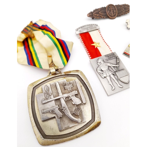 698 - A Parcel of Six, Mostly French, Vintage Military Medals and Badges Including French Foreign Legion, ... 