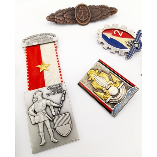 698 - A Parcel of Six, Mostly French, Vintage Military Medals and Badges Including French Foreign Legion, ... 