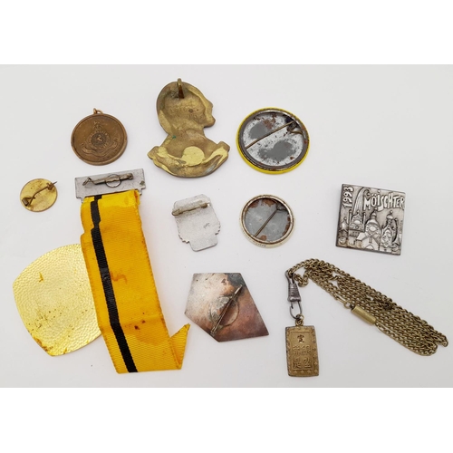 705 - A Parcel of Ten Vintage Badges, Pendants and Medals, Including Swiss and an early Oriental Pendant N... 