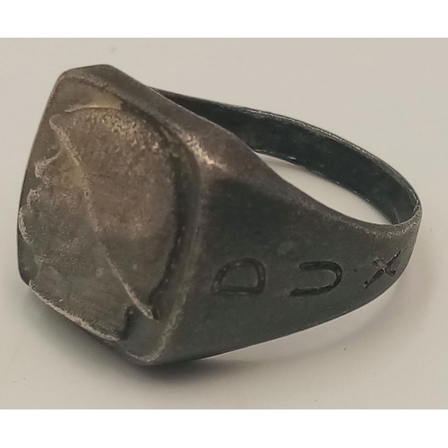 917 - WW2 Silver Italian Fascists Mussolini Supporters Ring. US Size “U” US Size 10.