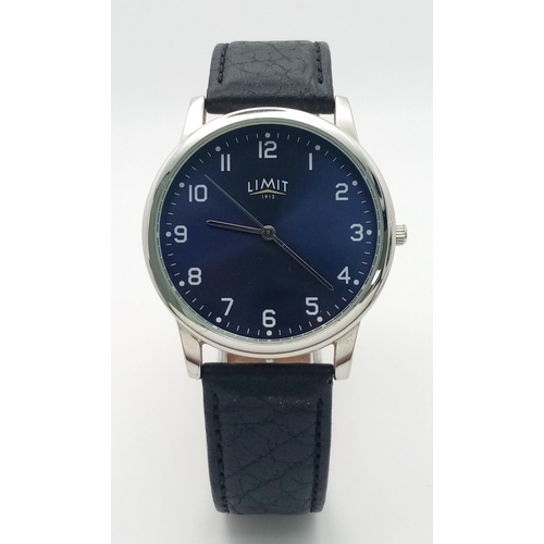 932 - A Men’s Blue Dial Quartz Watch by Limit. 40mm Including Crown. Full Working Order. On a Black Camel ... 