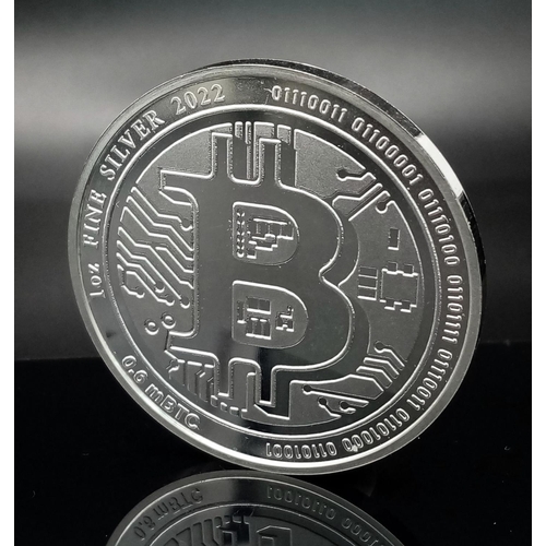 946 - A Fine Silver (.9999) 1 Ounce (31.43 Grams) 2022 Queen Elizabeth Mint condition ‘Bitcoin’.