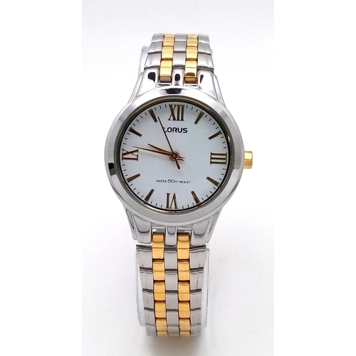 957 - An Excellent Condition Ladies Two Tone, Quartz Watch by Lorus. 25mm Case. Roman Numeral Dial Face. N... 