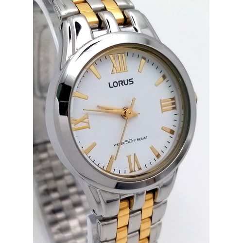 957 - An Excellent Condition Ladies Two Tone, Quartz Watch by Lorus. 25mm Case. Roman Numeral Dial Face. N... 