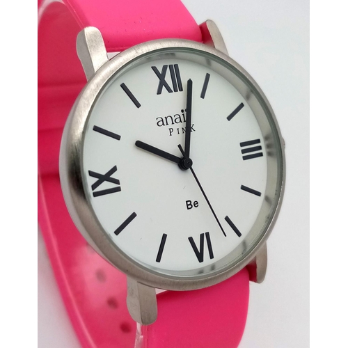 971 - An Unworn Sports Fashion Quartz Watch by Annii Pink Model AP630 Be. 37mm Case. New Battery Fitted Ju... 