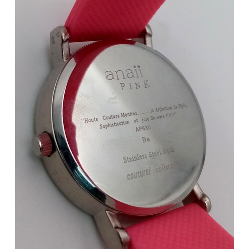 971 - An Unworn Sports Fashion Quartz Watch by Annii Pink Model AP630 Be. 37mm Case. New Battery Fitted Ju... 