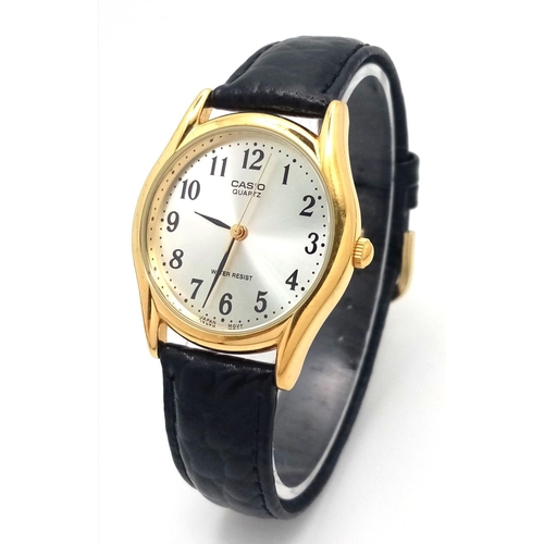 978 - A Vintage Men’s Collectible Casio Gold Tone Quartz Watch Model 1330 MTP 1154P. 35mm Including Crown.... 