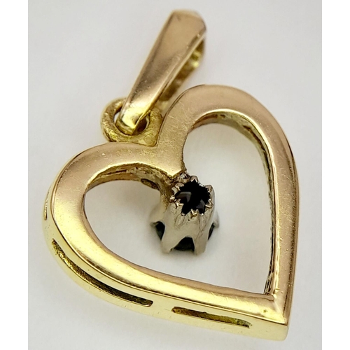 1099 - A 18K YELLOW GOLD ( TESTED ) SAPPHIRE SET HEART PENDANT. 1.87G IN WEIGHT. Ref: SC 5079.