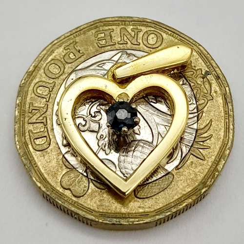 1099 - A 18K YELLOW GOLD ( TESTED ) SAPPHIRE SET HEART PENDANT. 1.87G IN WEIGHT. Ref: SC 5079.