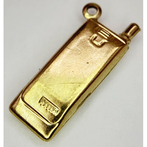 1190 - A 9K YELLOW GOLD MOBILE PHONE CHARM. 0.7G IN WEIGHT. 2CM IN LENGTH. Ref: SC 5013.