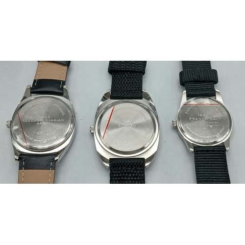 669 - Three Unworn and Boxed Military Homage Watches Comprising: 1) A 1980s Design Russian Pilot's watch -... 