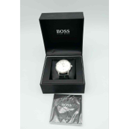 862 - A Hugo Boss 'Hole in One' Gents Watch. Black rubber strap. Stainless steel case - 44mm. Silver tone ... 