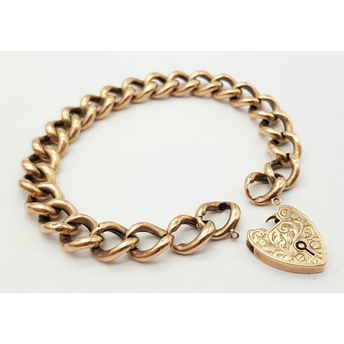 7 - Classic vintage ROSE GOLD BRACELET with each link stamped for 9 carat GOLD. Fancy padlock fastening.... 