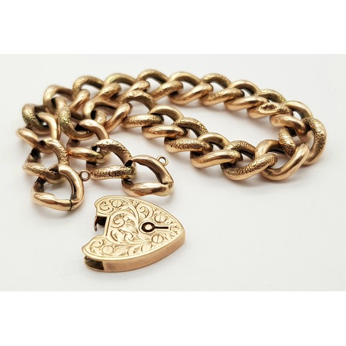 7 - Classic vintage ROSE GOLD BRACELET with each link stamped for 9 carat GOLD. Fancy padlock fastening.... 