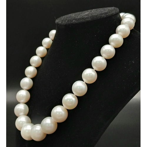 505 - A top quality pearl necklace by ANGEPERIE, graduating size 12.4 to 16.9  mm, perfectly spherical, wh... 