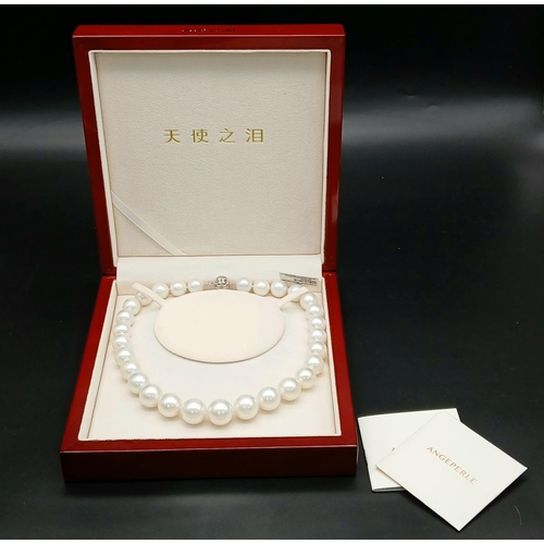 505 - A top quality pearl necklace by ANGEPERIE, graduating size 12.4 to 16.9  mm, perfectly spherical, wh... 