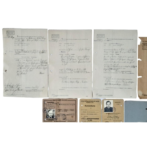 543 - A Parcel of Very Interesting WW1 & WW2 Original German Documents Comprising; A 1943 Pass, 1944 Pass,... 