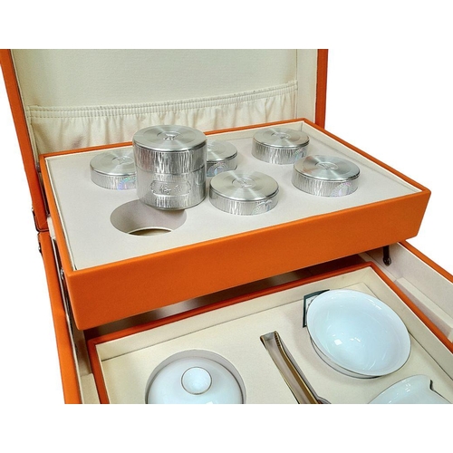 597 - A Fascinating Chinese Yan Quan Hao Multi-Level Portable Teaset. Three levels of metal tea caddy and ... 