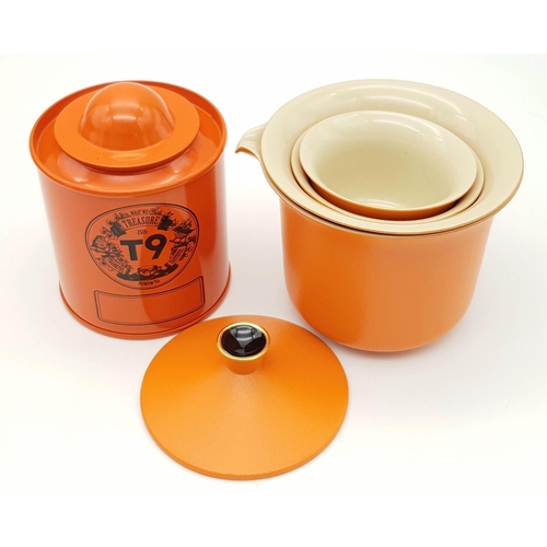 611 - A Portable Kung Fu T9 Ceramic Tea Set - Includes tea caddy, tea pot, large cup and two drinking cups... 