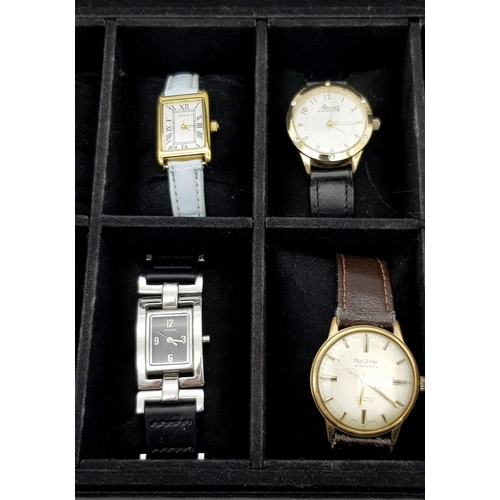 655 - A Black Leatherette 20 Watch Display Box with 10 Vintage and Later Men’s and Ladies Wristwatches. Al... 